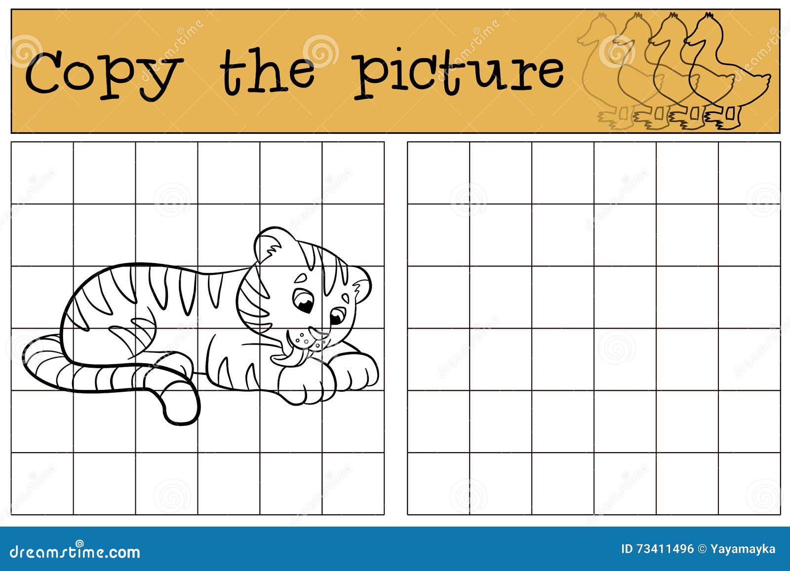 children games: copy the picture. little cute baby tiger smiles.