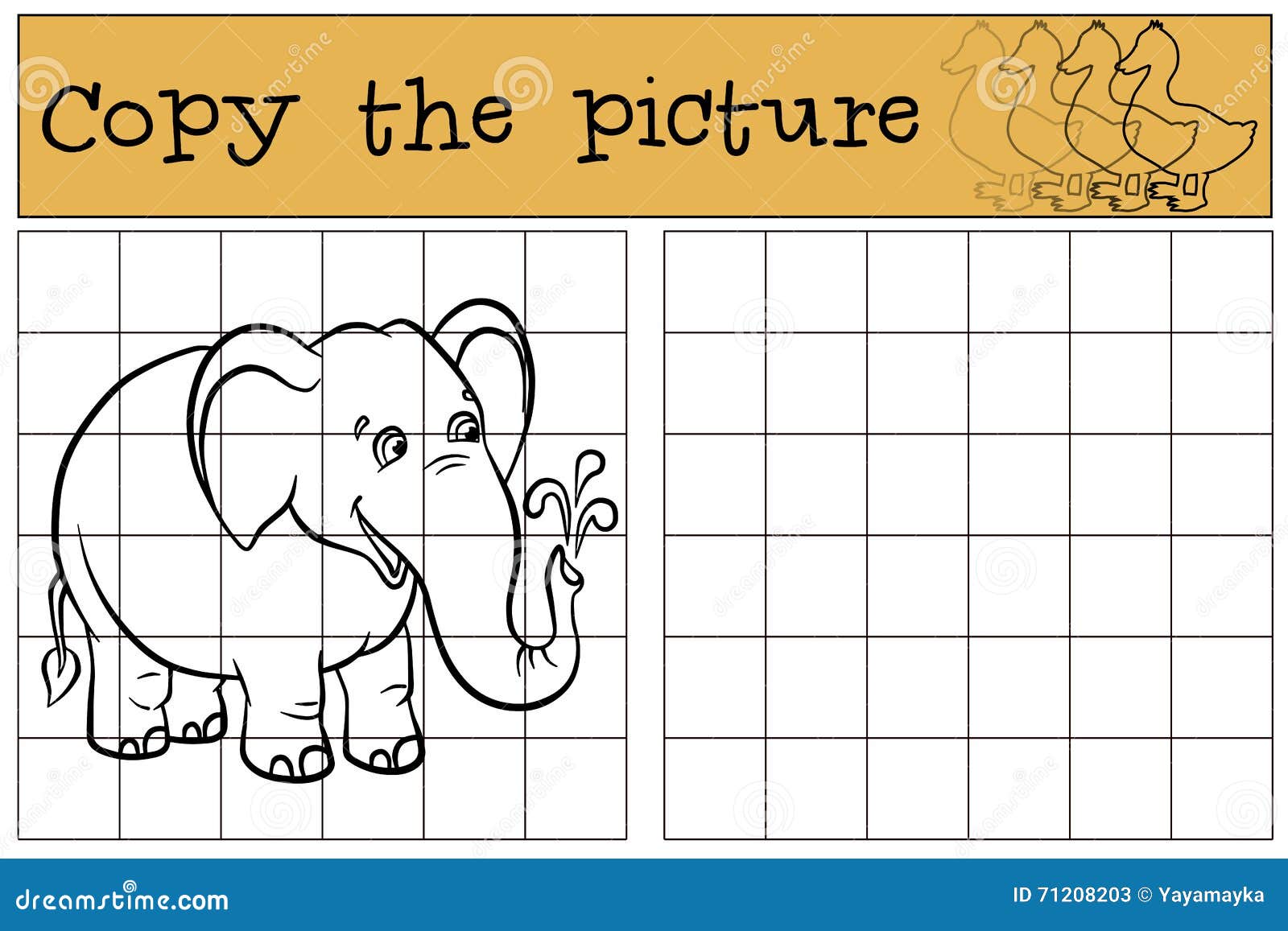 children games: copy the picture. little cute elephant.