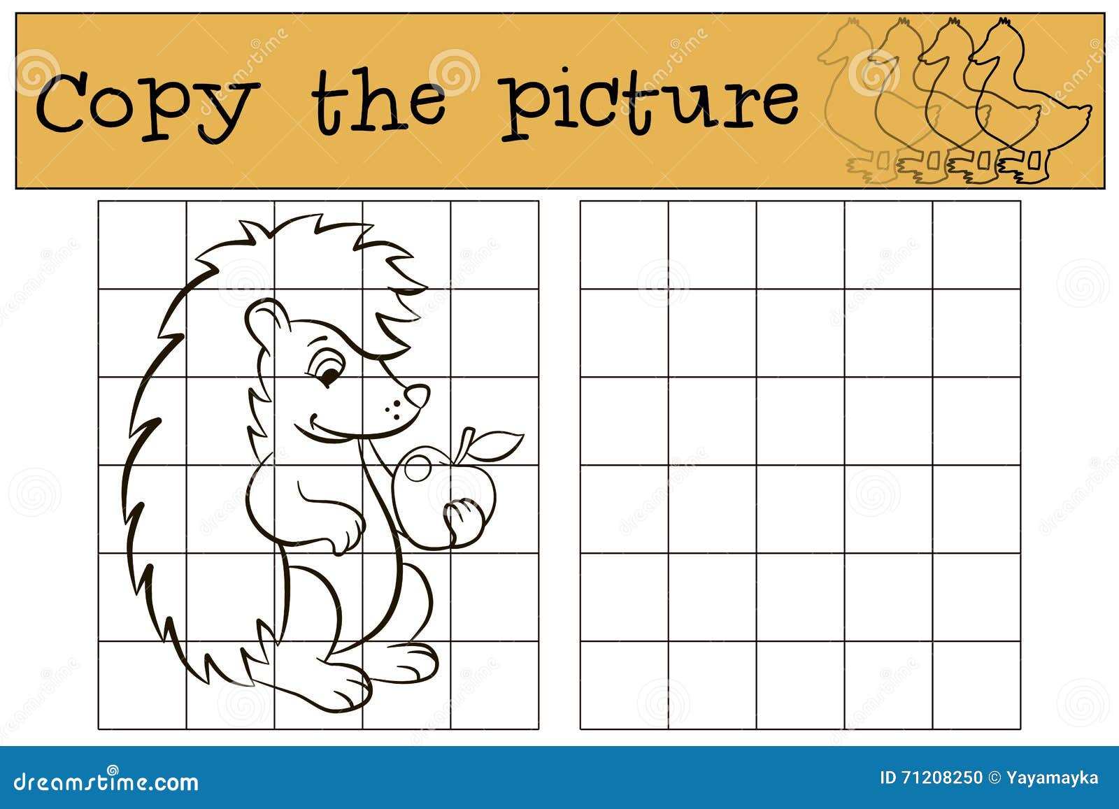 children games: copy the picture. little cute hedgehog.