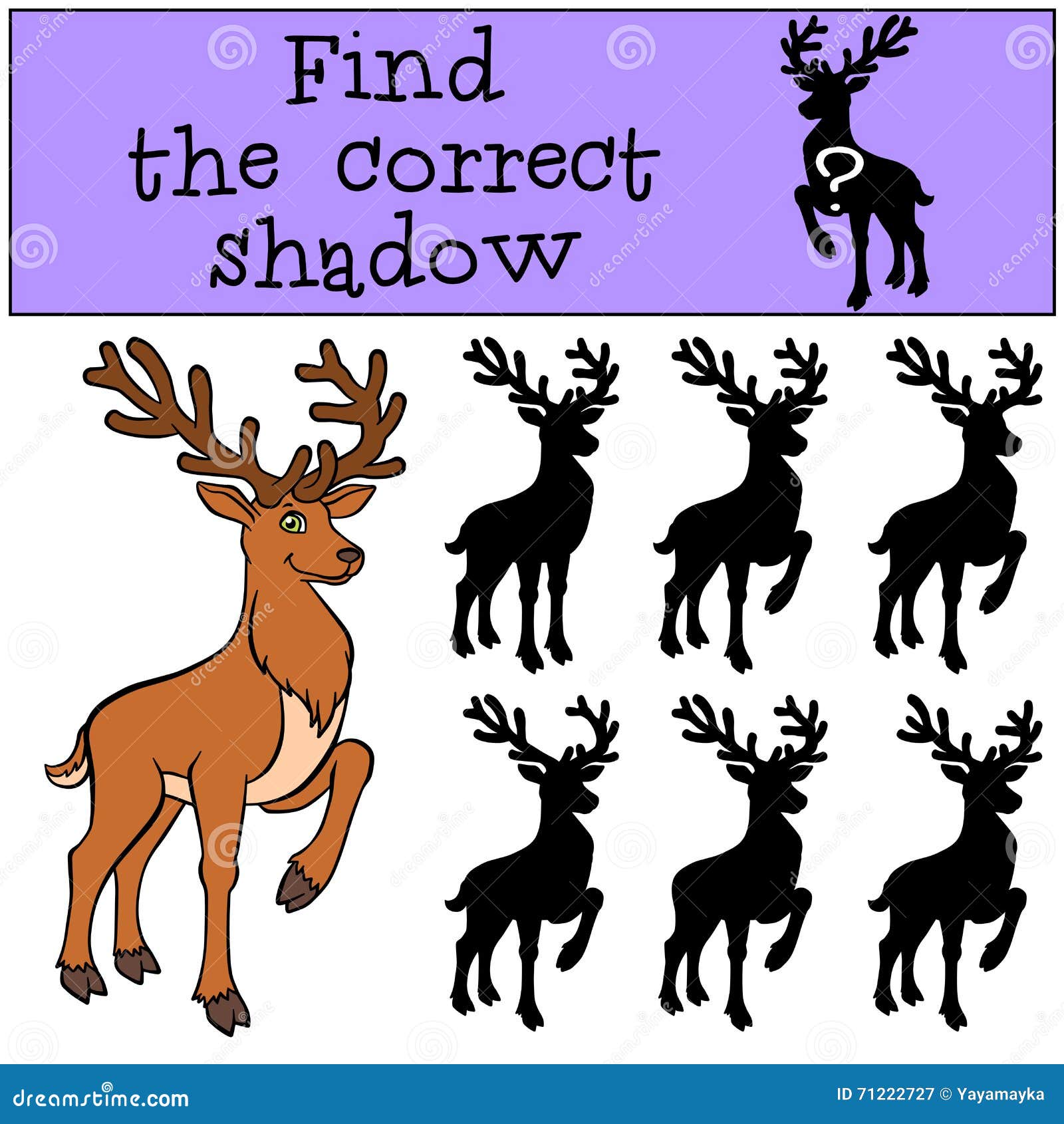 children games: find the correct shadow. cute deer.