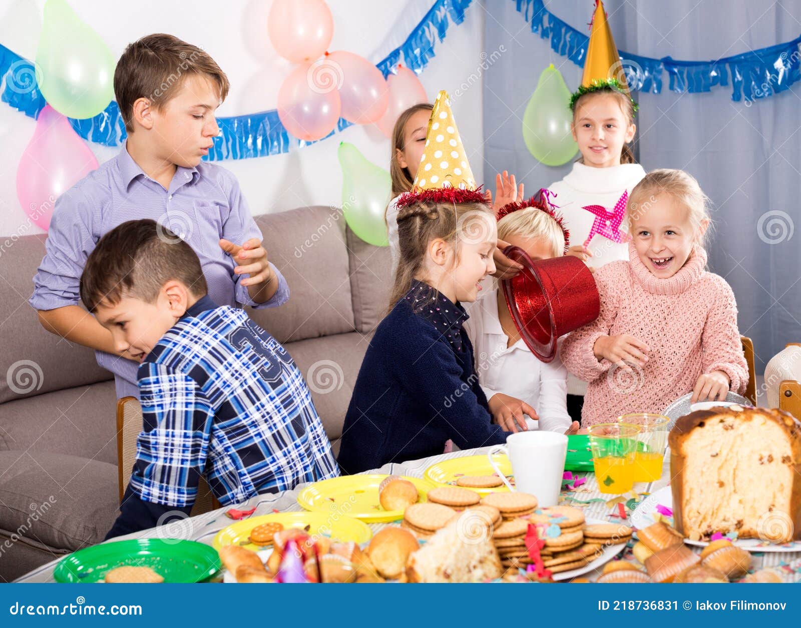 Children Giving Presents To Girl during Party Stock Image - Image of ...