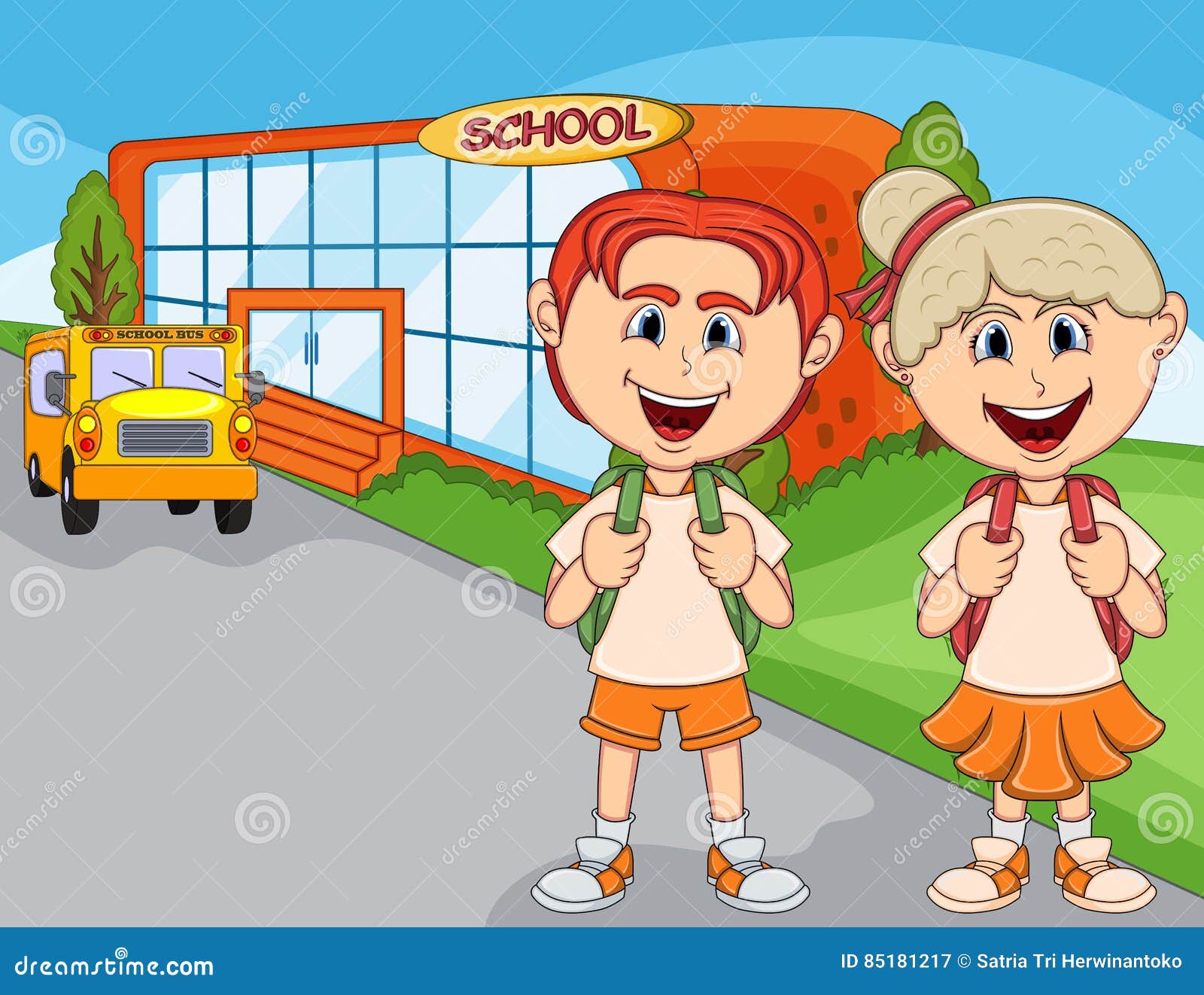 Children Go To School Cartoon Stock Vector - Illustration of male, play:  85181217