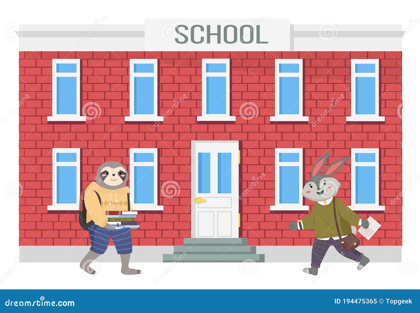 Children Go To Study. Illustration of Animals Students Near School  Building. Funny Cartoon Schoolkid Stock Vector - Illustration of chairs,  clipart: 194475365