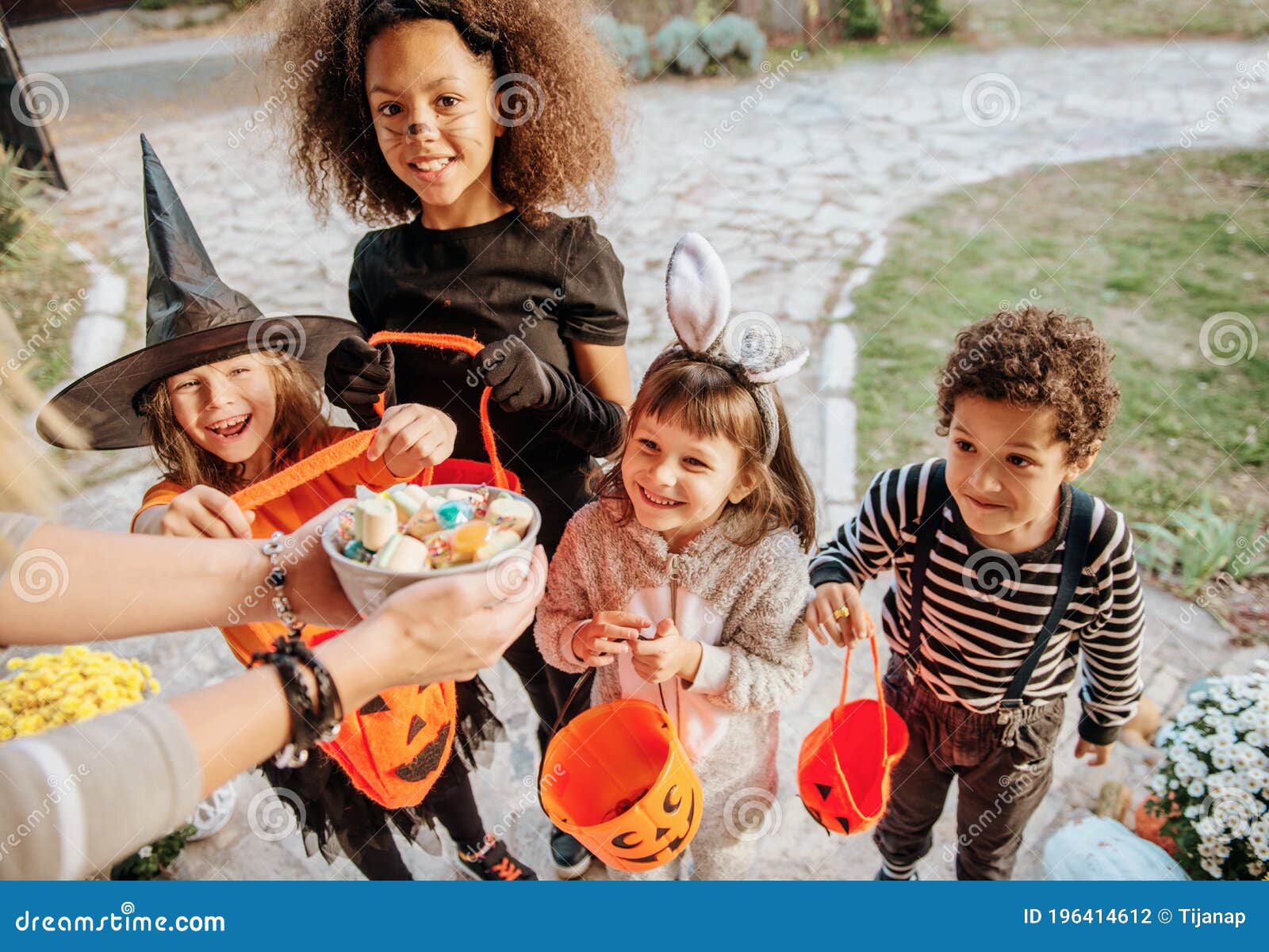 Children in Halloween Costumes, Trick or Treating Stock Photo - Image ...