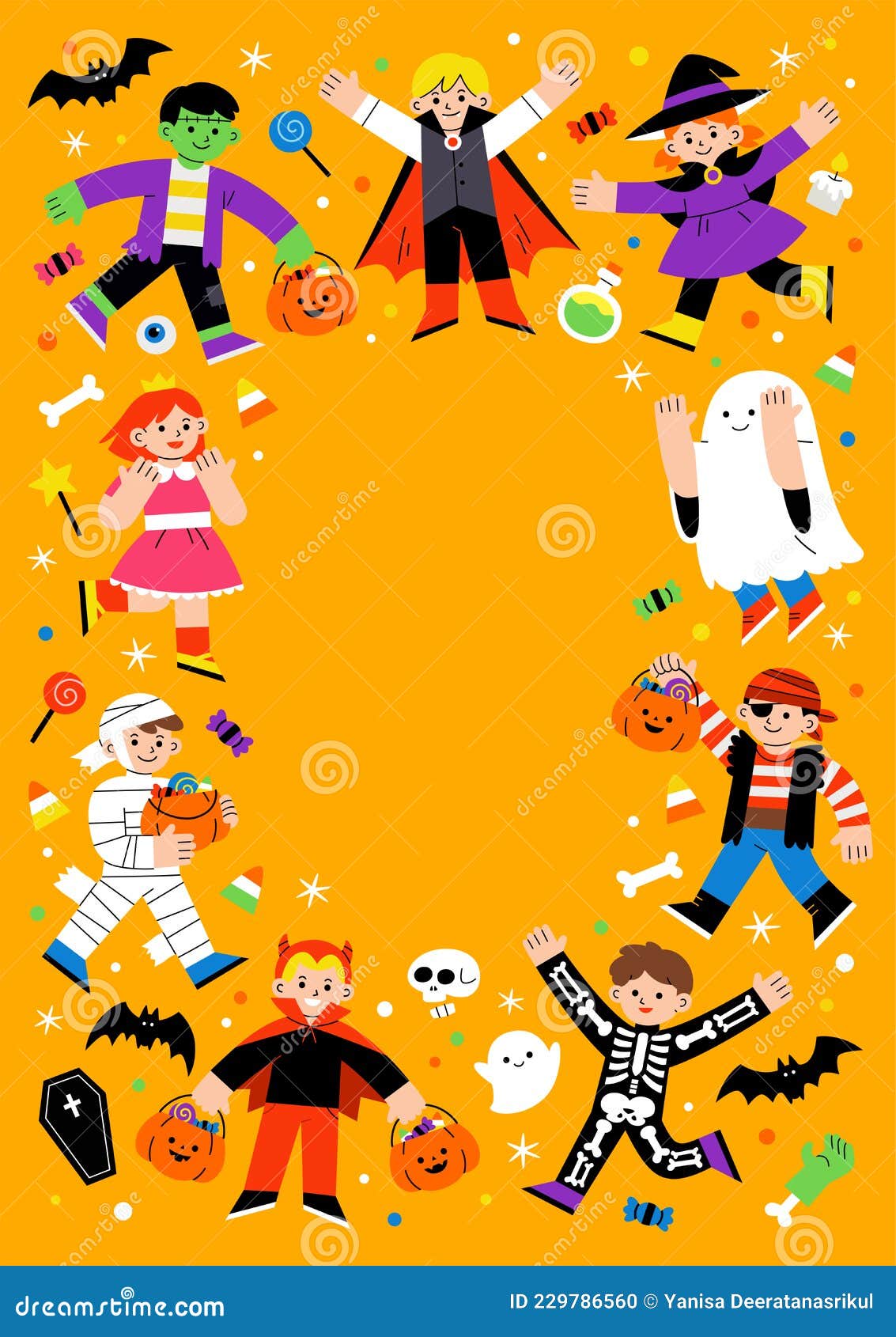Children in Halloween Fancy Dress for Trick or Treating. Template for ...