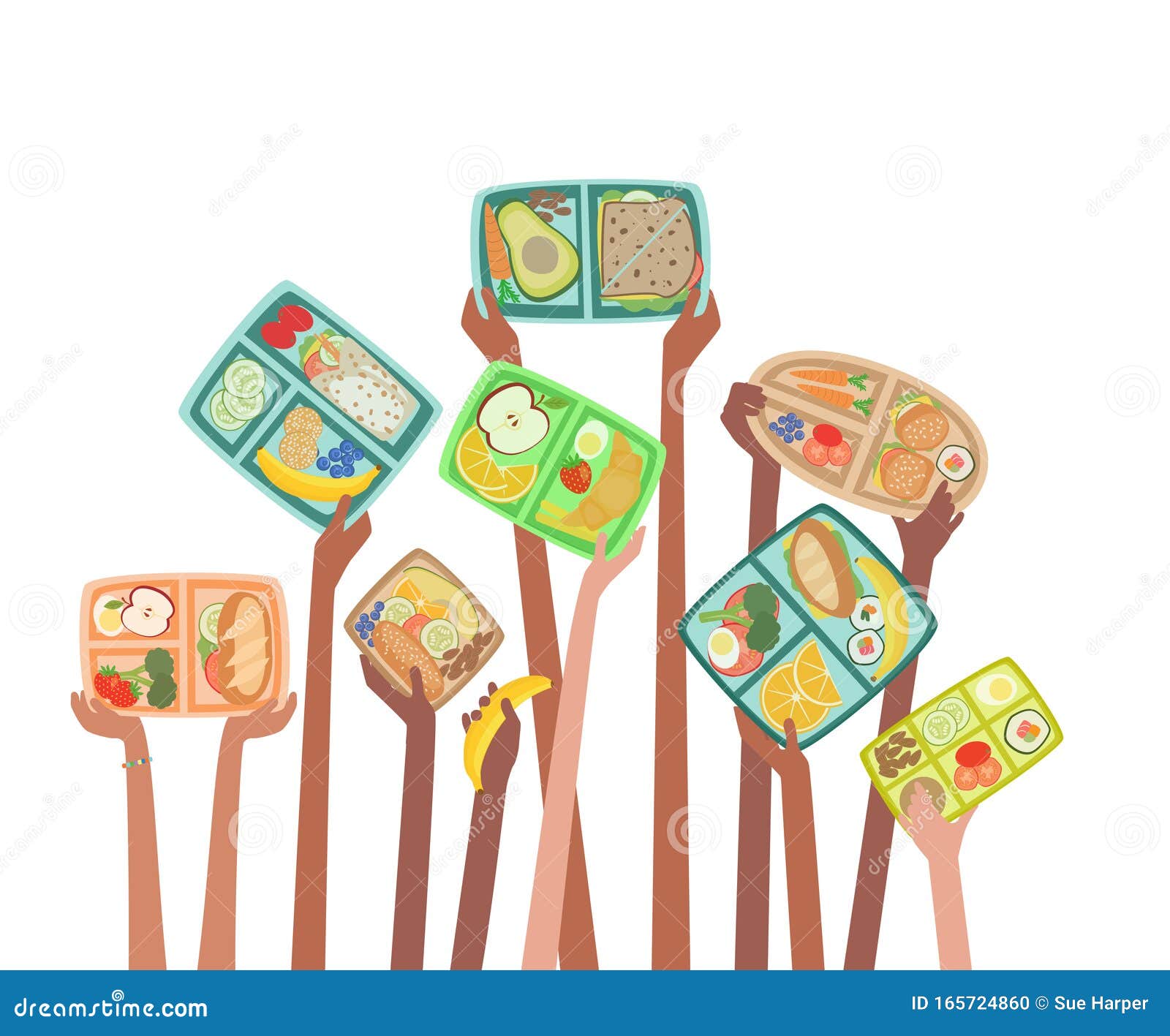 School Lunch Cafeteria Children Eating Lunch Vector Illustration ...