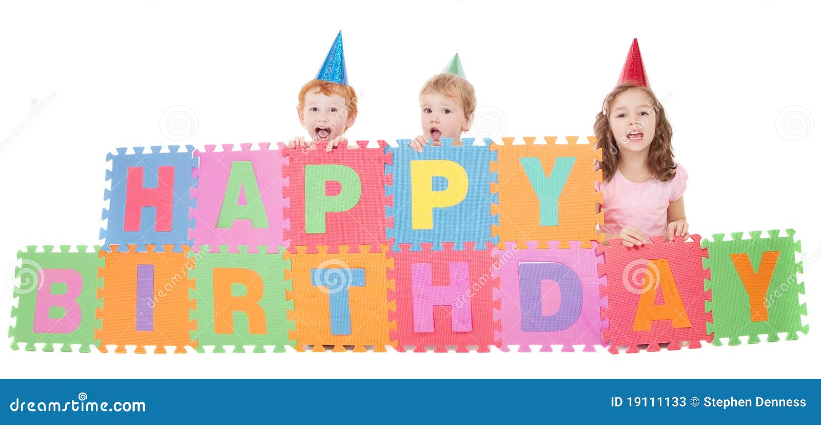 Children with Happy Birthday Kids Sign Stock Image - Image of ...