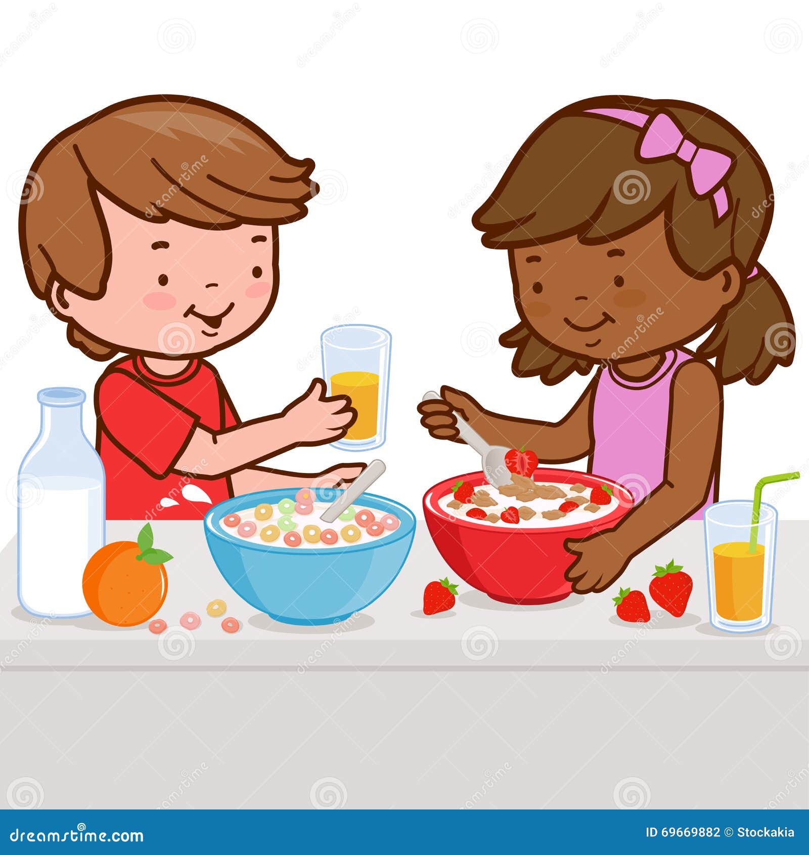 Girl Eating Cereal Clipart