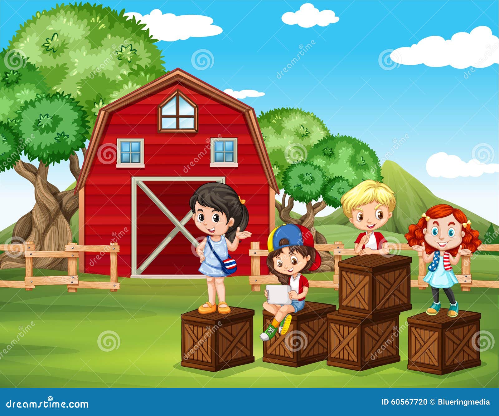 Children Having Fun In The Barn Stock Vector Illustration Of Child