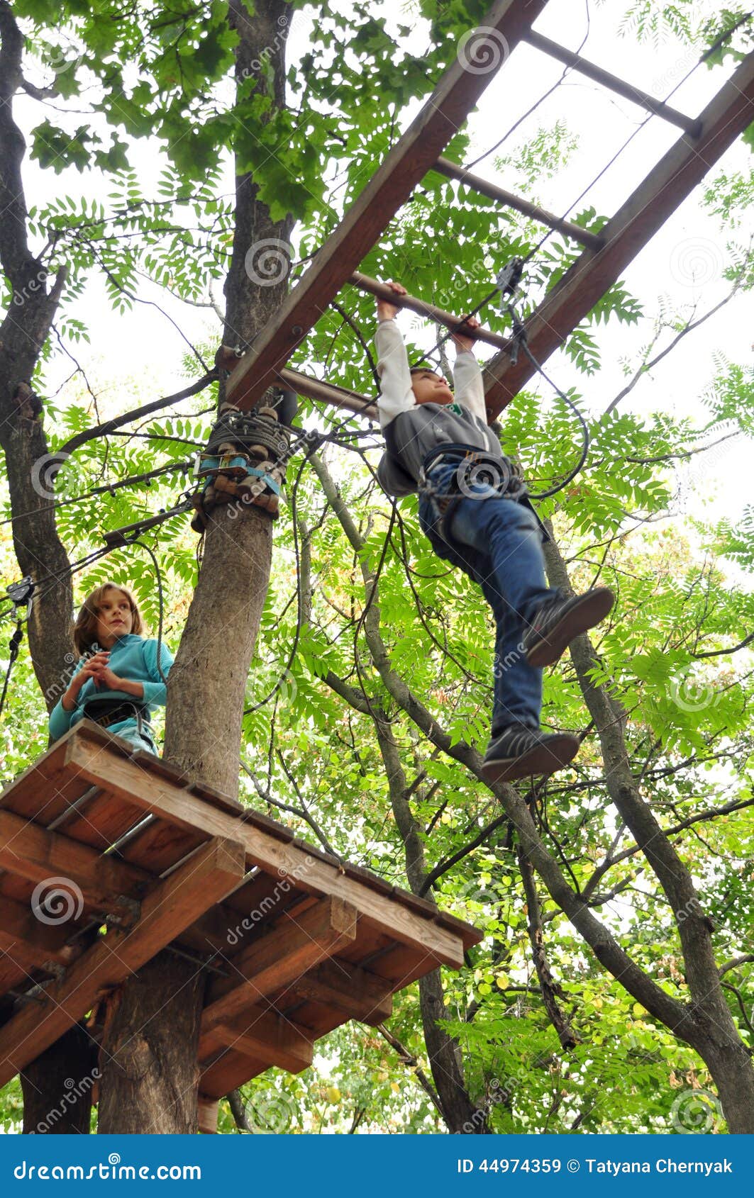 Children Having Fun in a Climbing Adventure Activity Park Stock Image