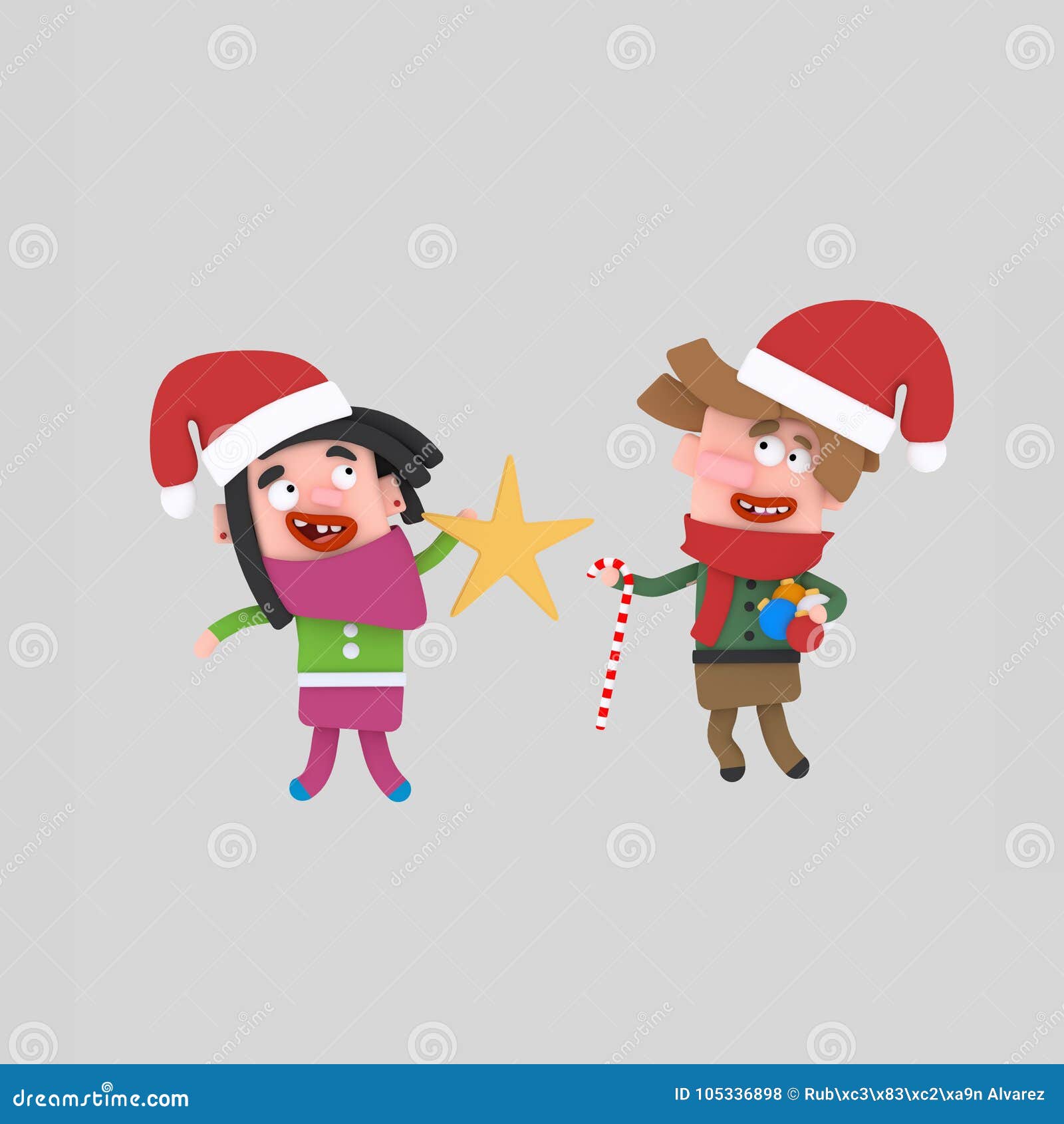 children holding christmas ornaments. 3d