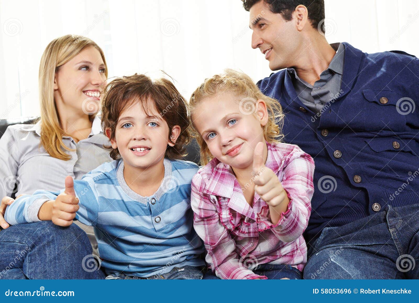 Children Holding Thumbs Up between Parents Stock Photo Image of child