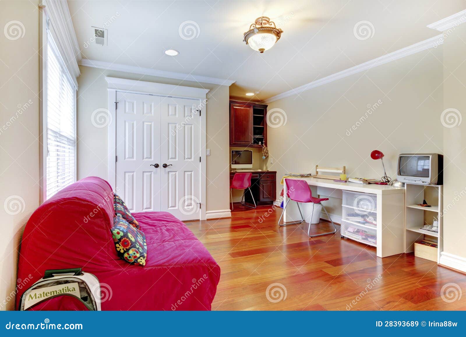 Children Home Study Play Room Interior with Pink Sofa. Stock Image