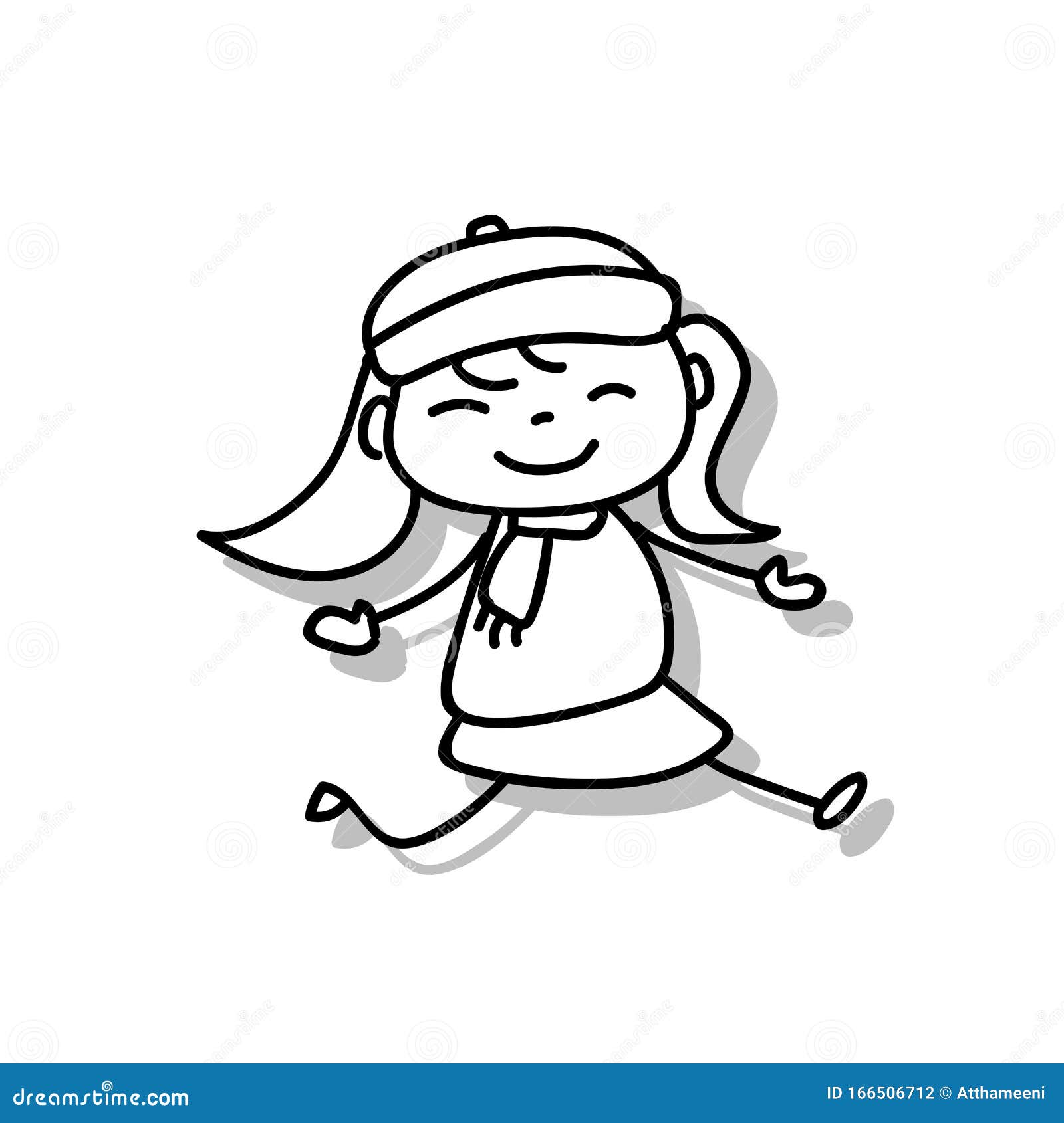 Premium Vector  Cute happy cartoon doodle girl kids, child drawing sketch,  children character isolated vector