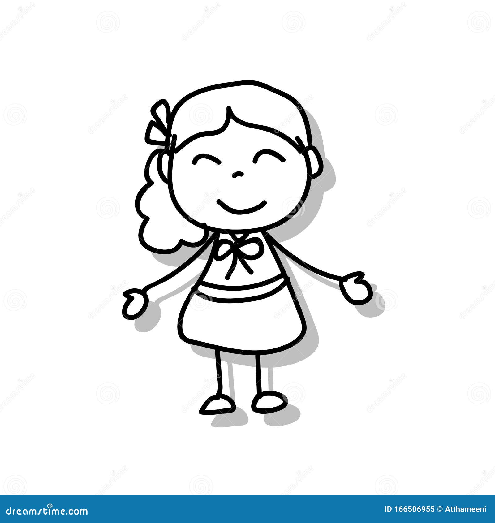 Children Illustration Hand Drawing Vector Happy Kid Girl Happiness Concept Abstract Cartoon Character Stock Illustration - Illustration Of Freehand, Children: 166506955
