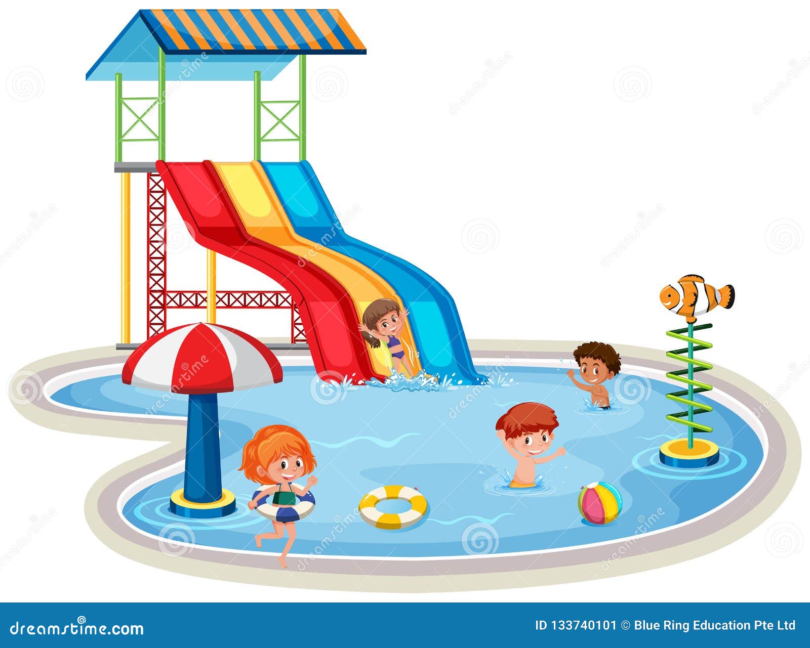 Children at Isolated Water Park Stock Vector - Illustration of water ...