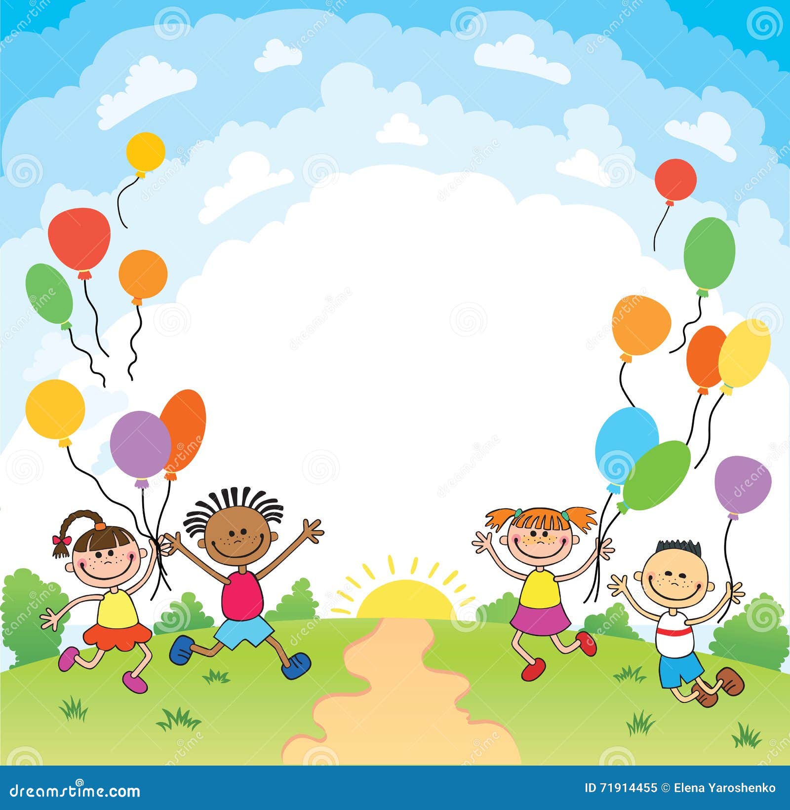 Children are Jumping Ob Summer Background Bunner Cartoon Funny Vector  Character. Illustration Stock Vector - Illustration of banner, flyer:  71914455