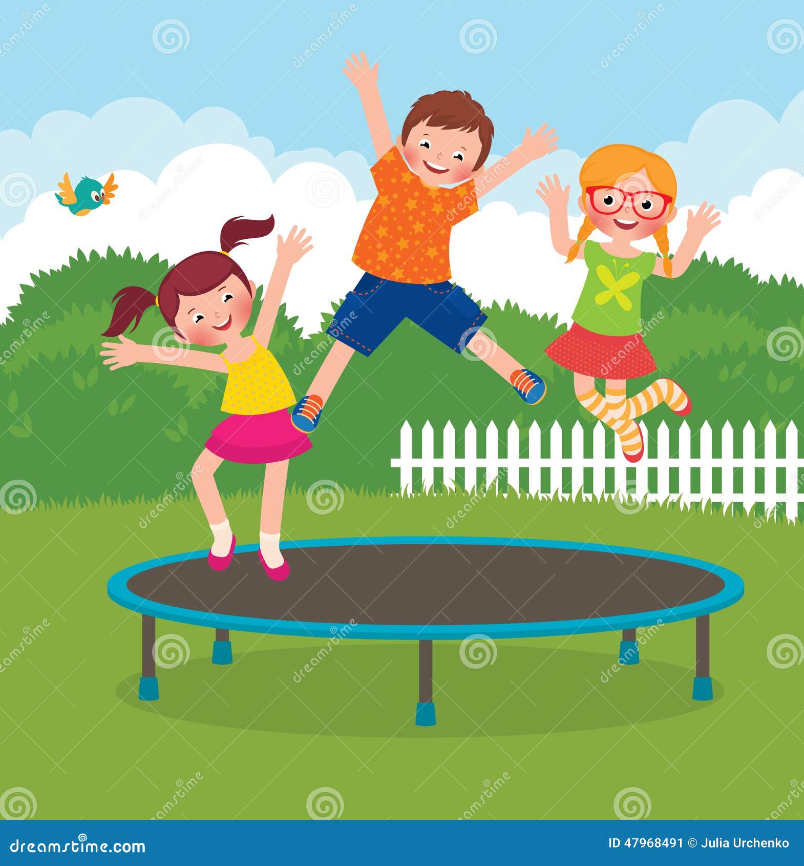 Children Jumping on the Trampoline Stock Vector - Illustration of outdoors,  high: 47968491