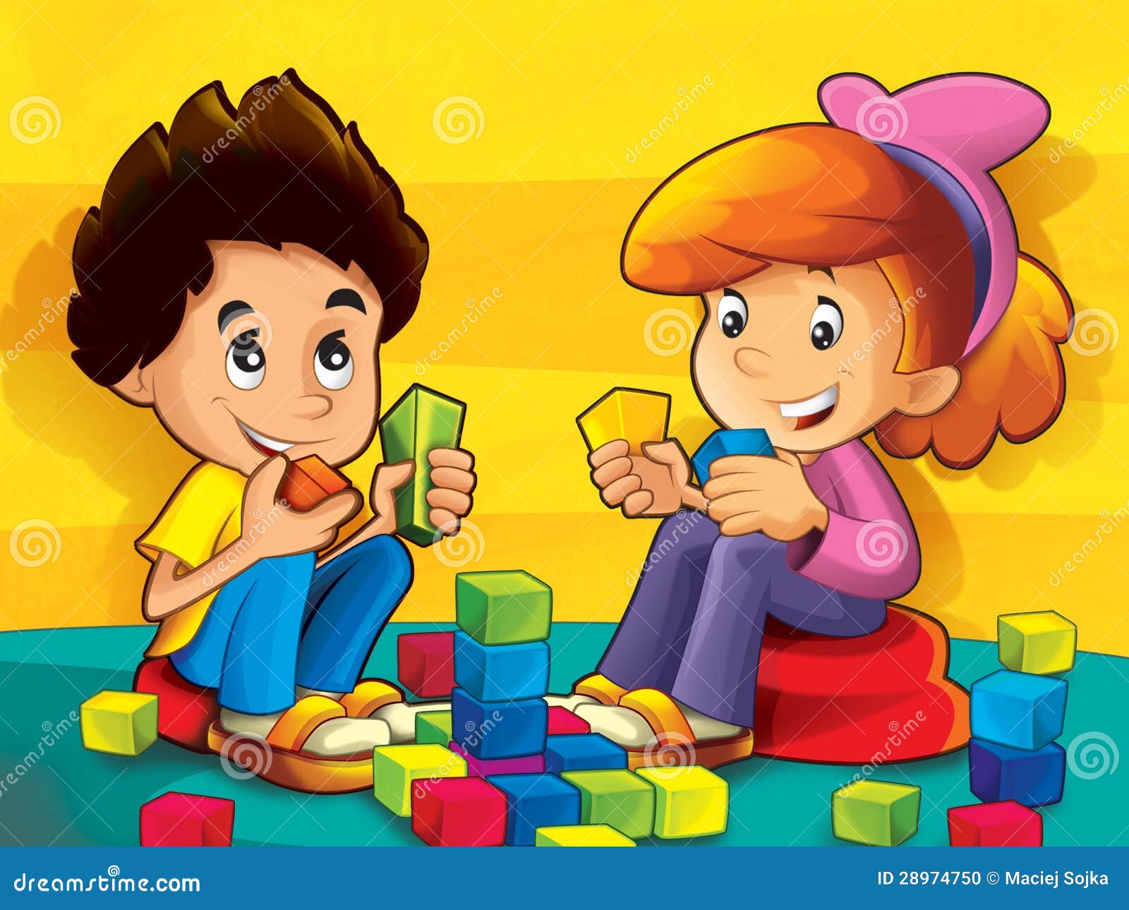Children in the Kindergarten Playing Blocks Stock Illustration ...