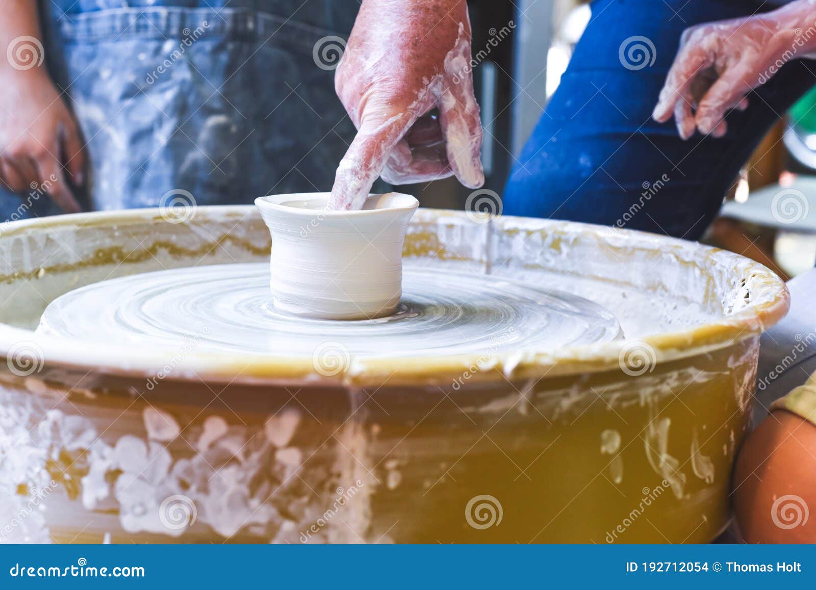 Children Making Pottery during Ceramic Lesson with Clay Stock Photo