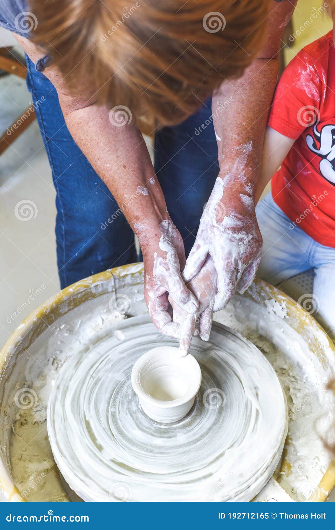 Children Making Pottery during Ceramic Lesson with Clay Stock Image