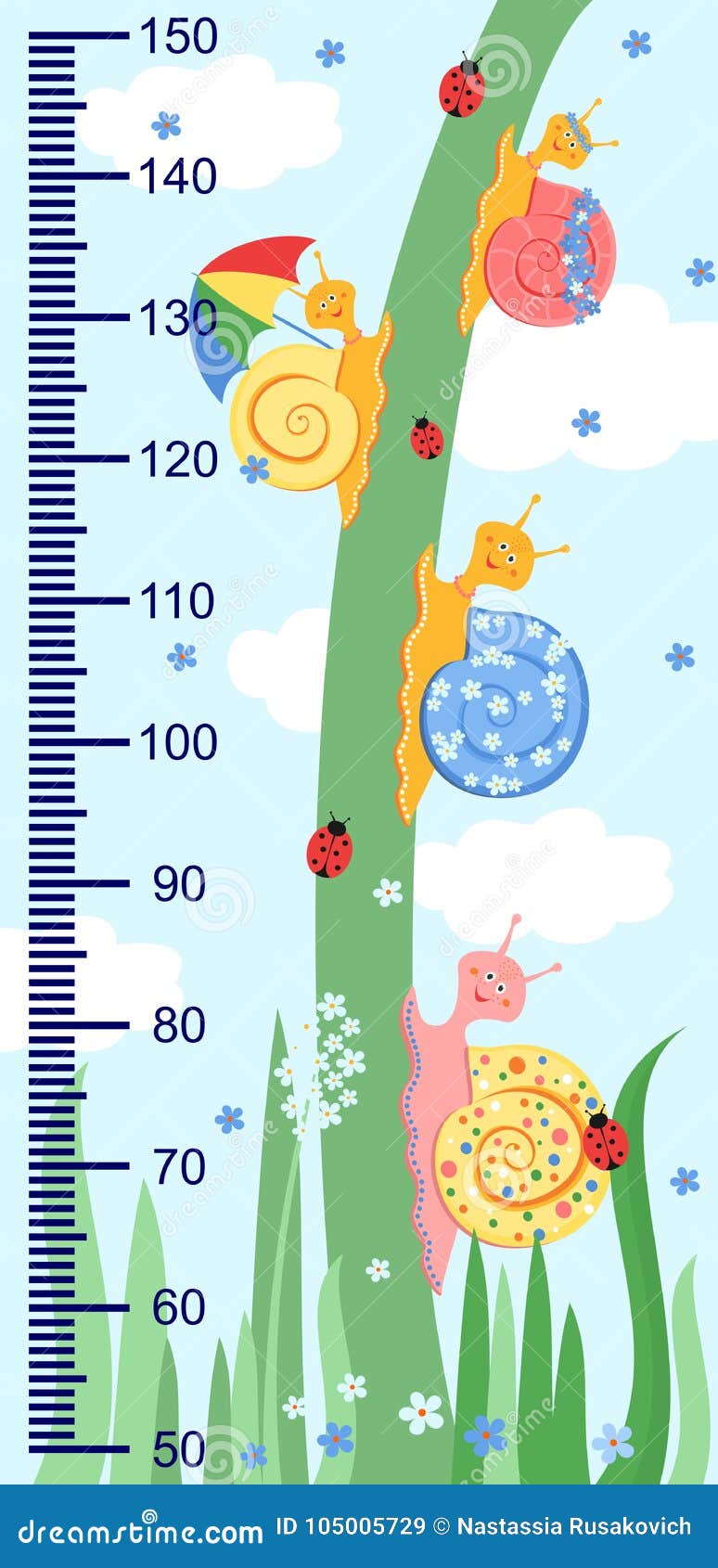 children meter wall with a cute smiling cartoon snail and measuring ruler.