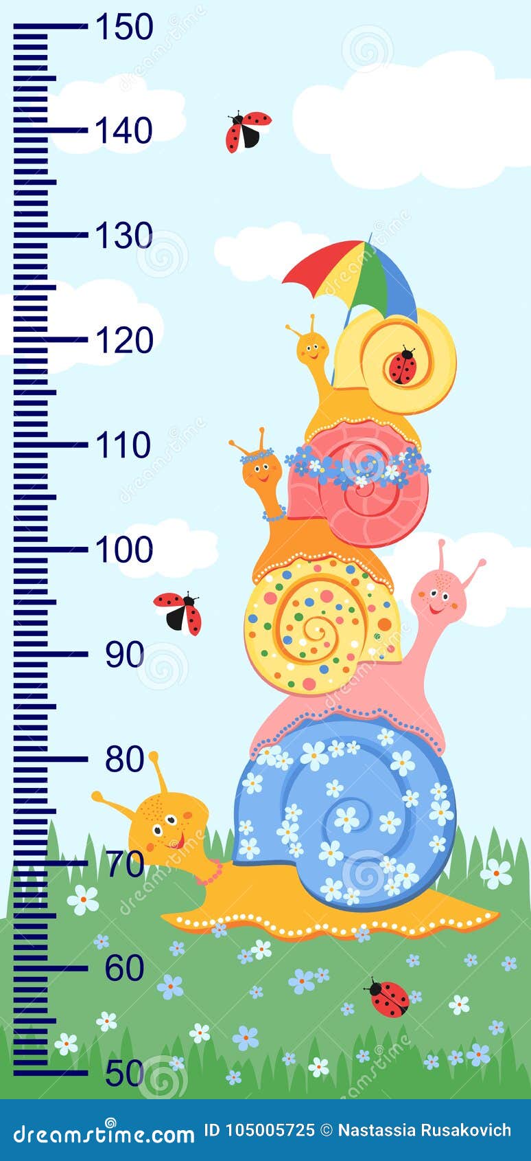 children meter wall with a cute smiling cartoon snail and measuring ruler.