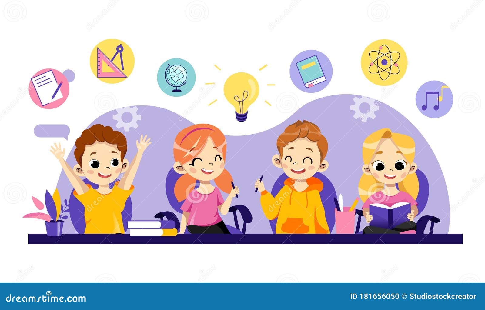 Children Online Education, Remote Study, Distance Exam, Training Courses,  Video Tutorials. Cheerful Smiling Kids Stock Vector - Illustration of  cartoon, desktop: 181656050