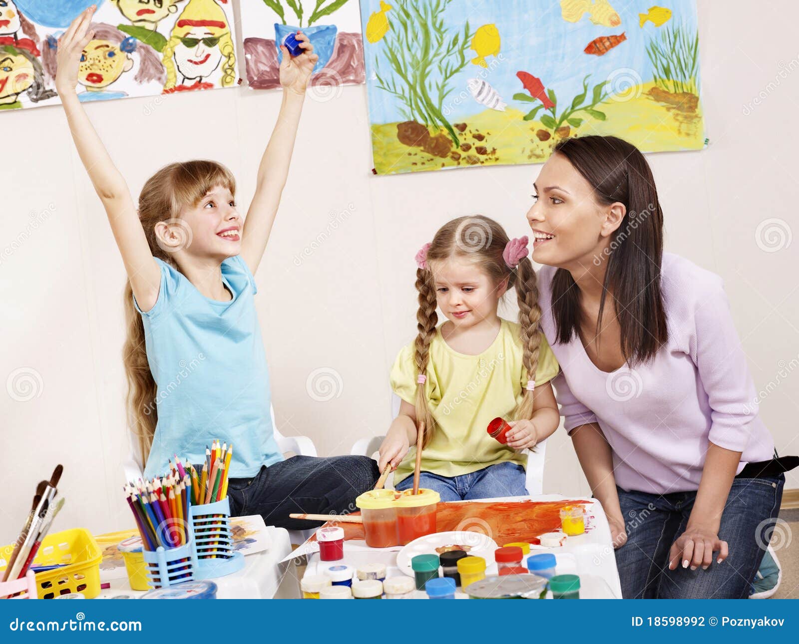 Children Painting In Preschool. Stock Photography Image 18598992