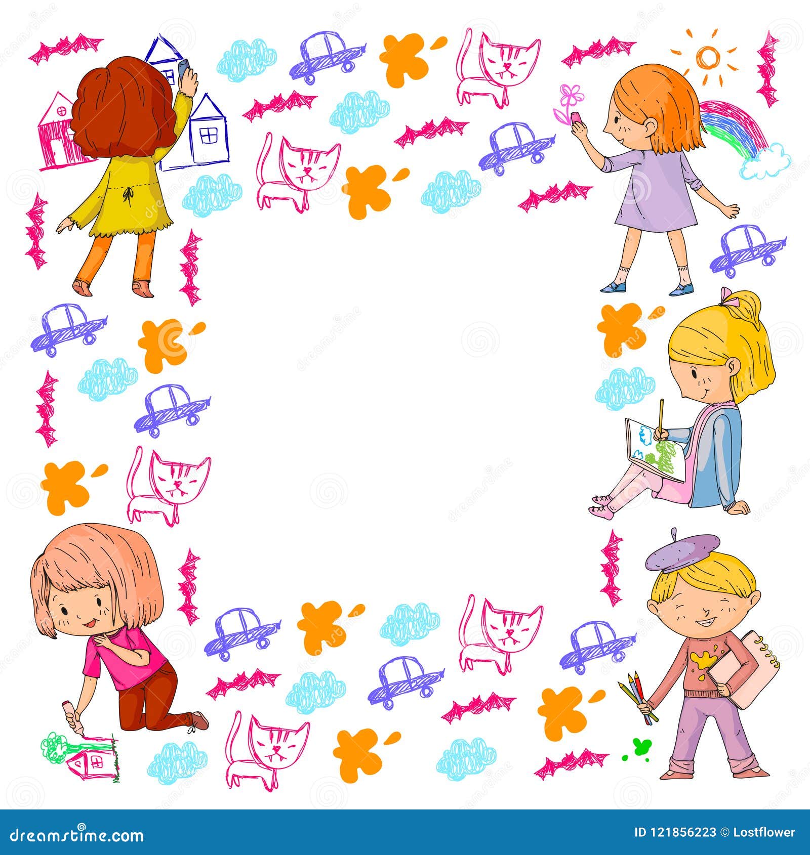 Child art home education the girl is drawing Vector Image