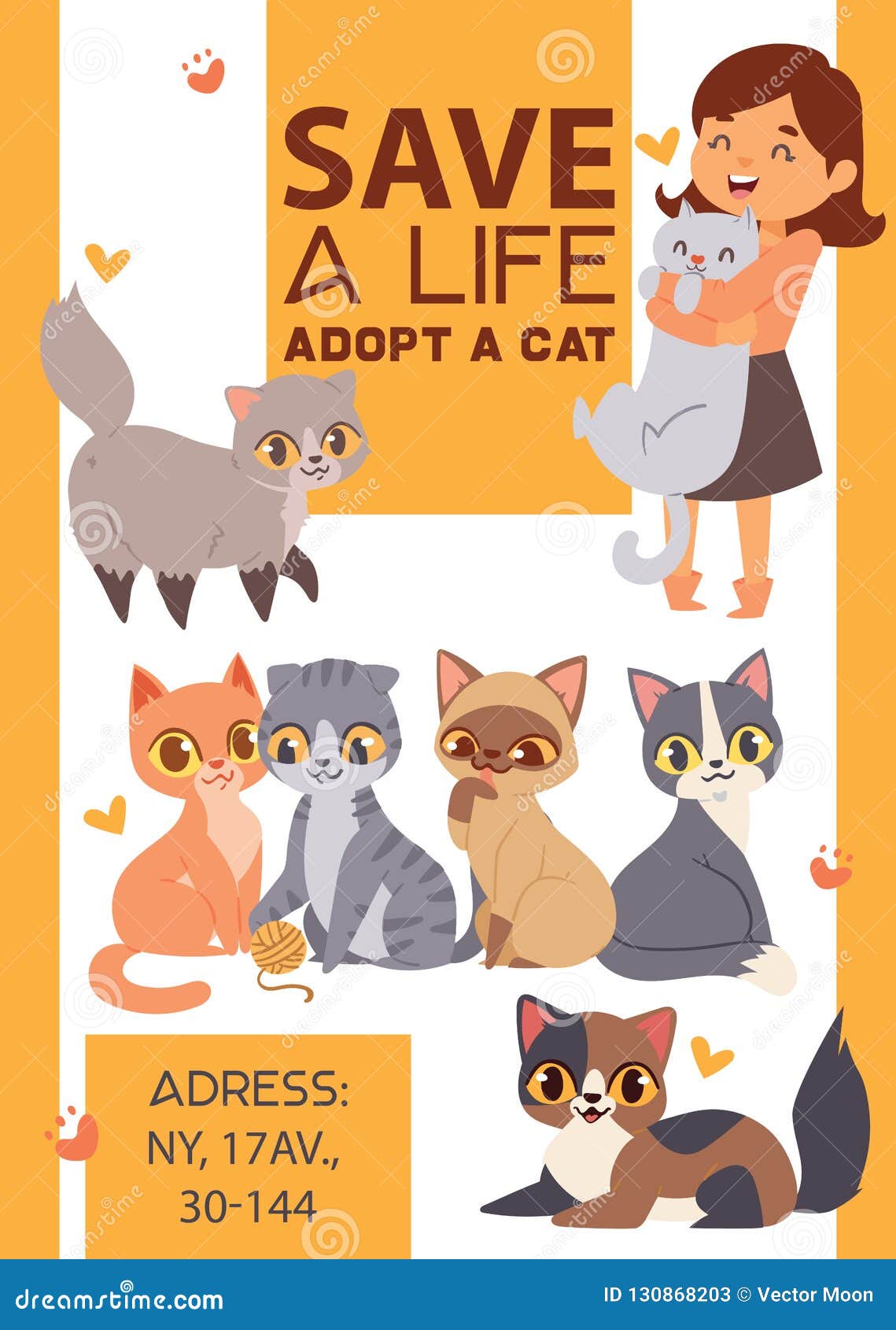 Children with Pets Adopt Friendship Poster Vector Illustration. Love Child  and Cat Adoption. Stock Vector - Illustration of finding, heart: 130868203