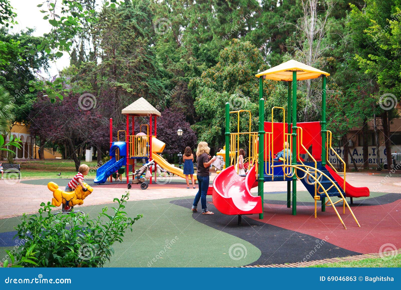 children play area park spain mothers looking their playing climbers parque de la constitucin marbella andaluca 69046863