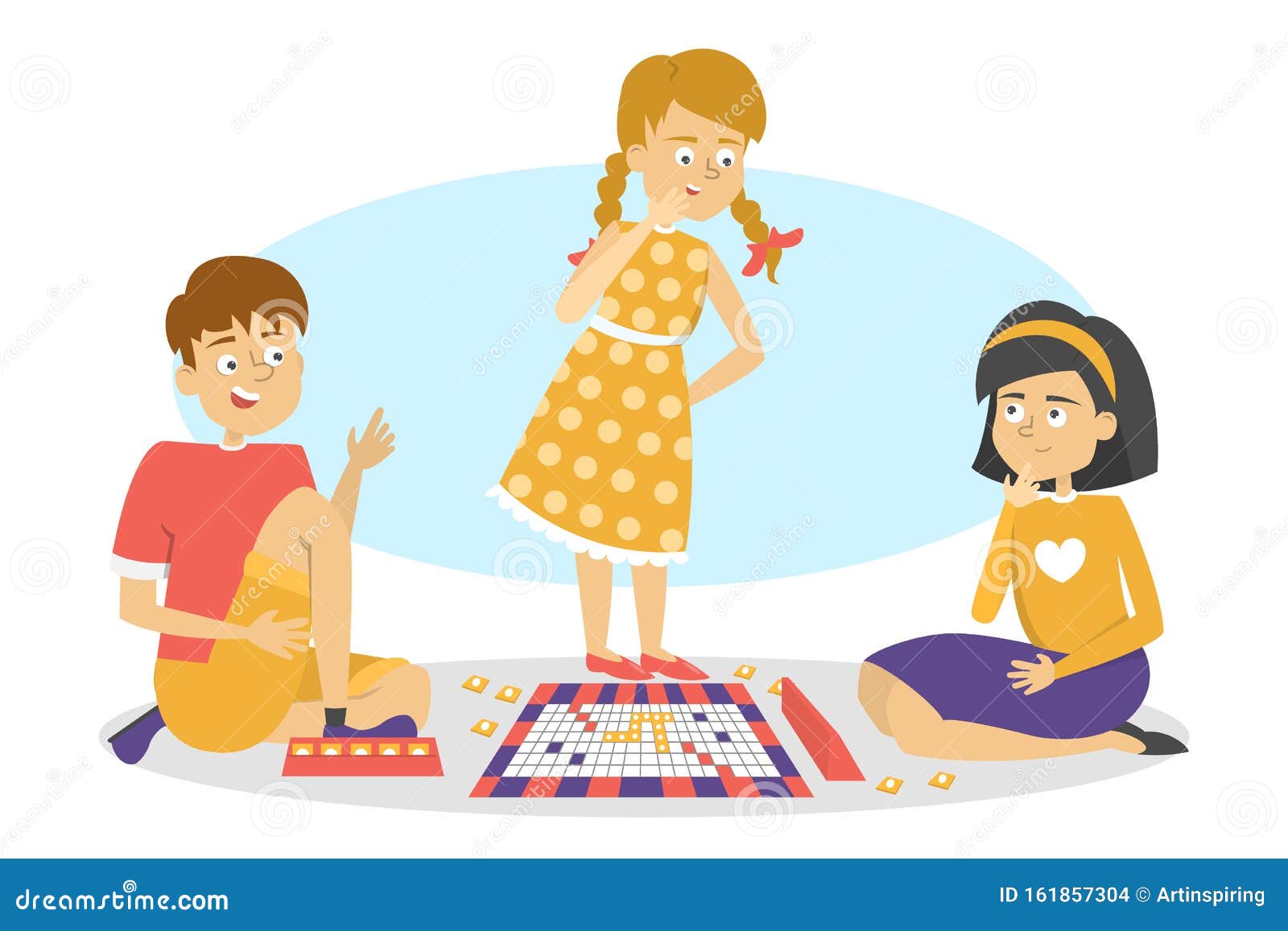 Children Play Board Game Friends Have Fun Stock Vector Illustration