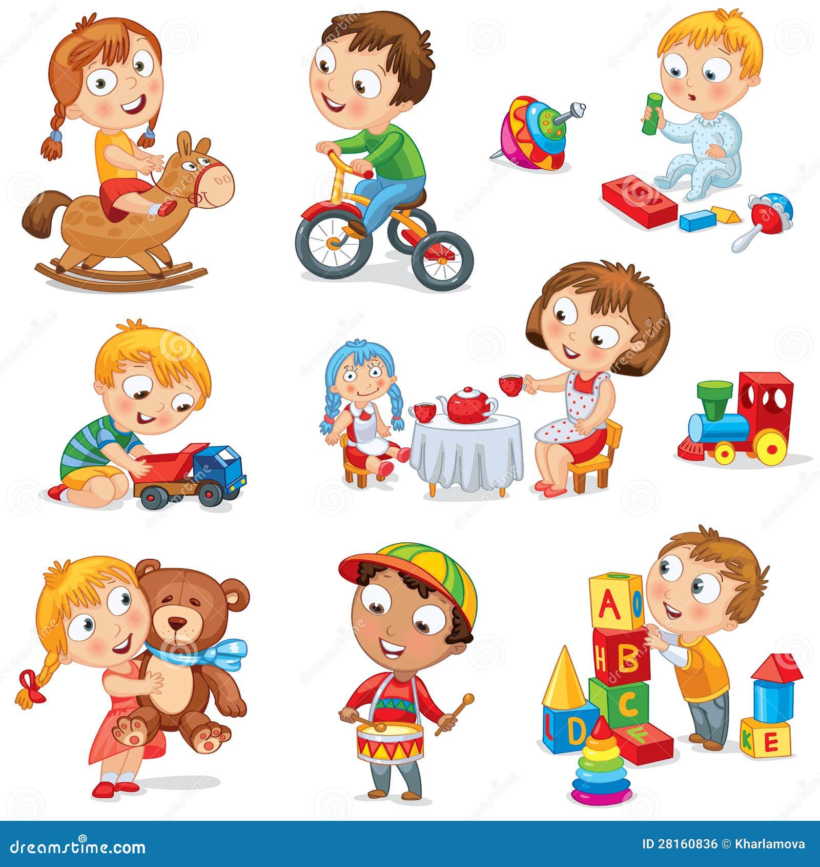 Children Play With Toys Vector Illustration | CartoonDealer.com #28160836