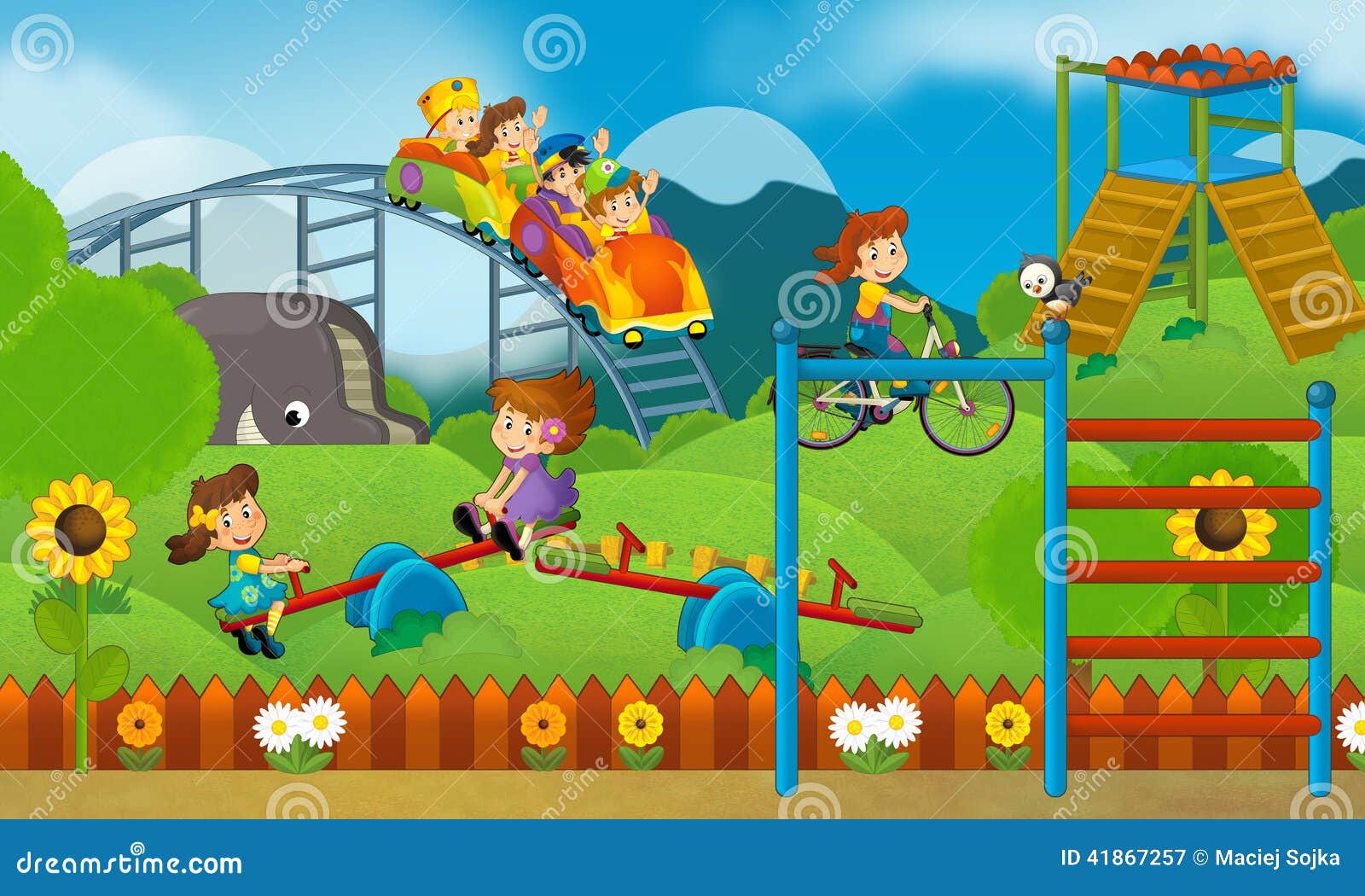 Children At Playground Illustration For The Children Stock