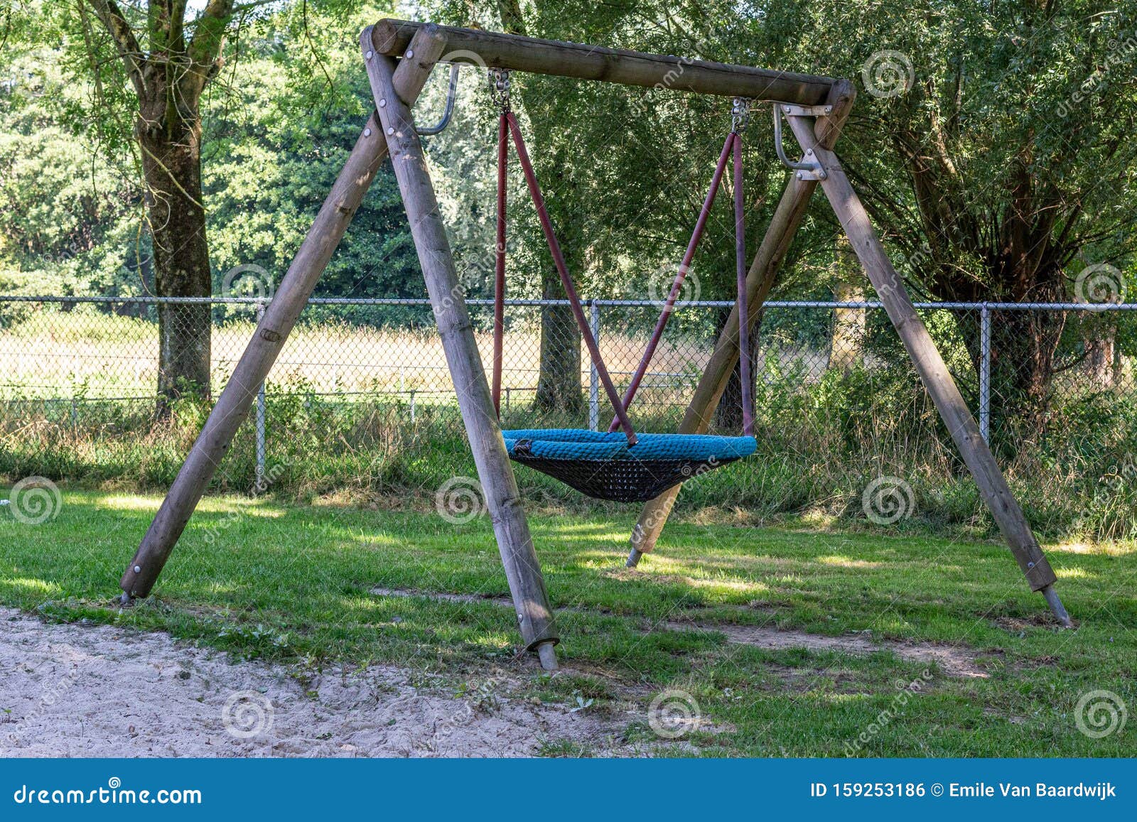 Children Playground with a Rope Round Swing with Wooden Poles