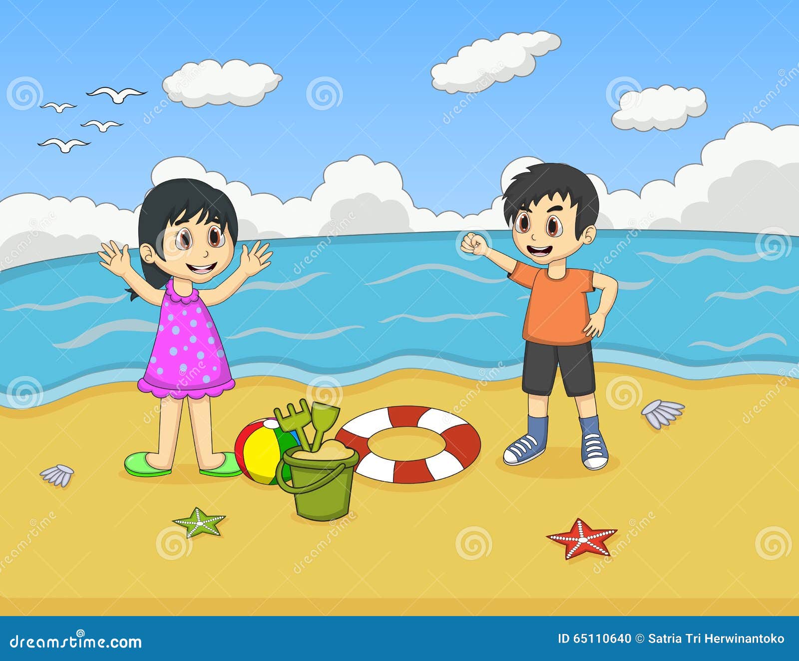 Children Playing on the Beach Cartoon Vector Illustration Stock Vector -  Illustration of little, beautiful: 65110640