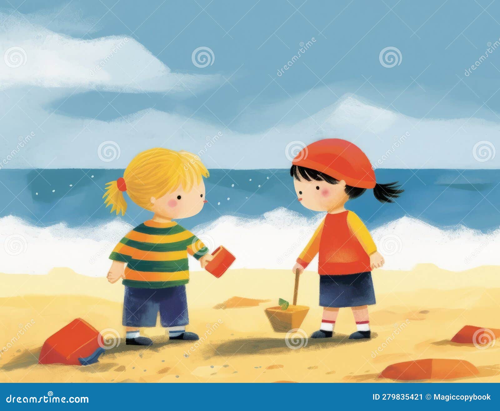 Children Playing with Beach Toys on Tropical Beach Stock Illustration ...