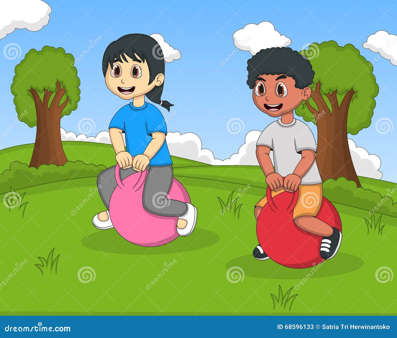 Children Playing Bouncing Ball in the Park Cartoon Stock Vector Illustration of healthy, male