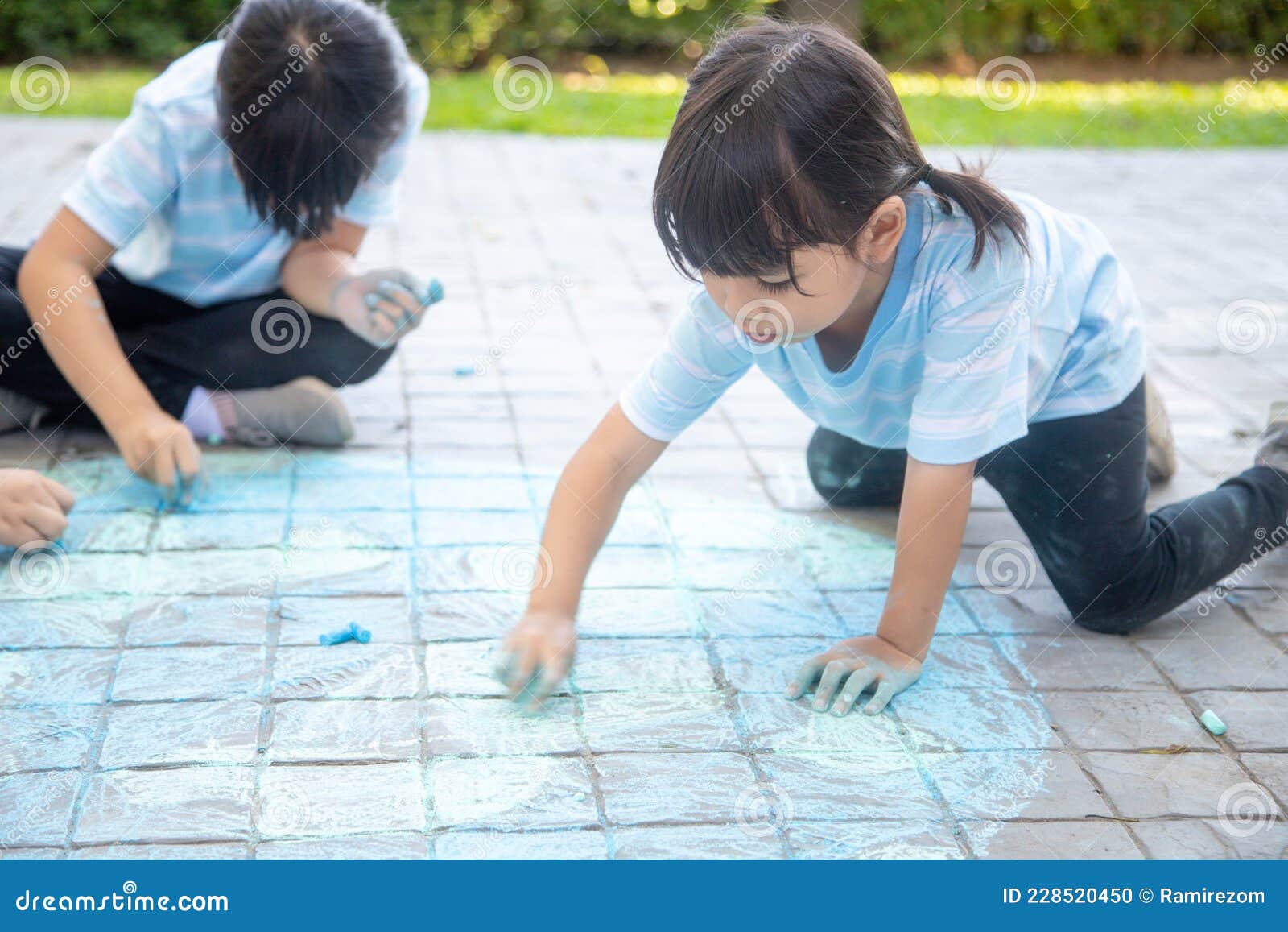 Children Playing with Colored Chalks Stock Photo Image of chalk, children 228520450