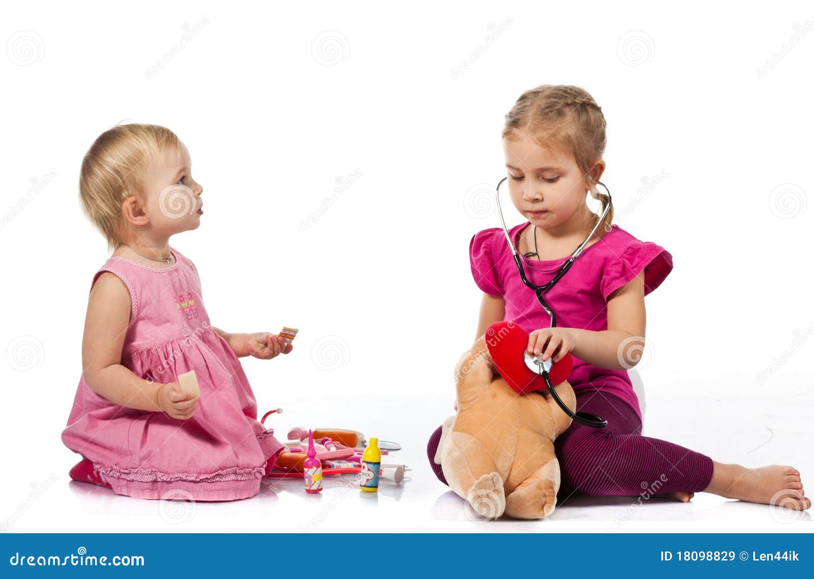 Child Playing Doctor With Doll Toy Stock Photo - Image ...