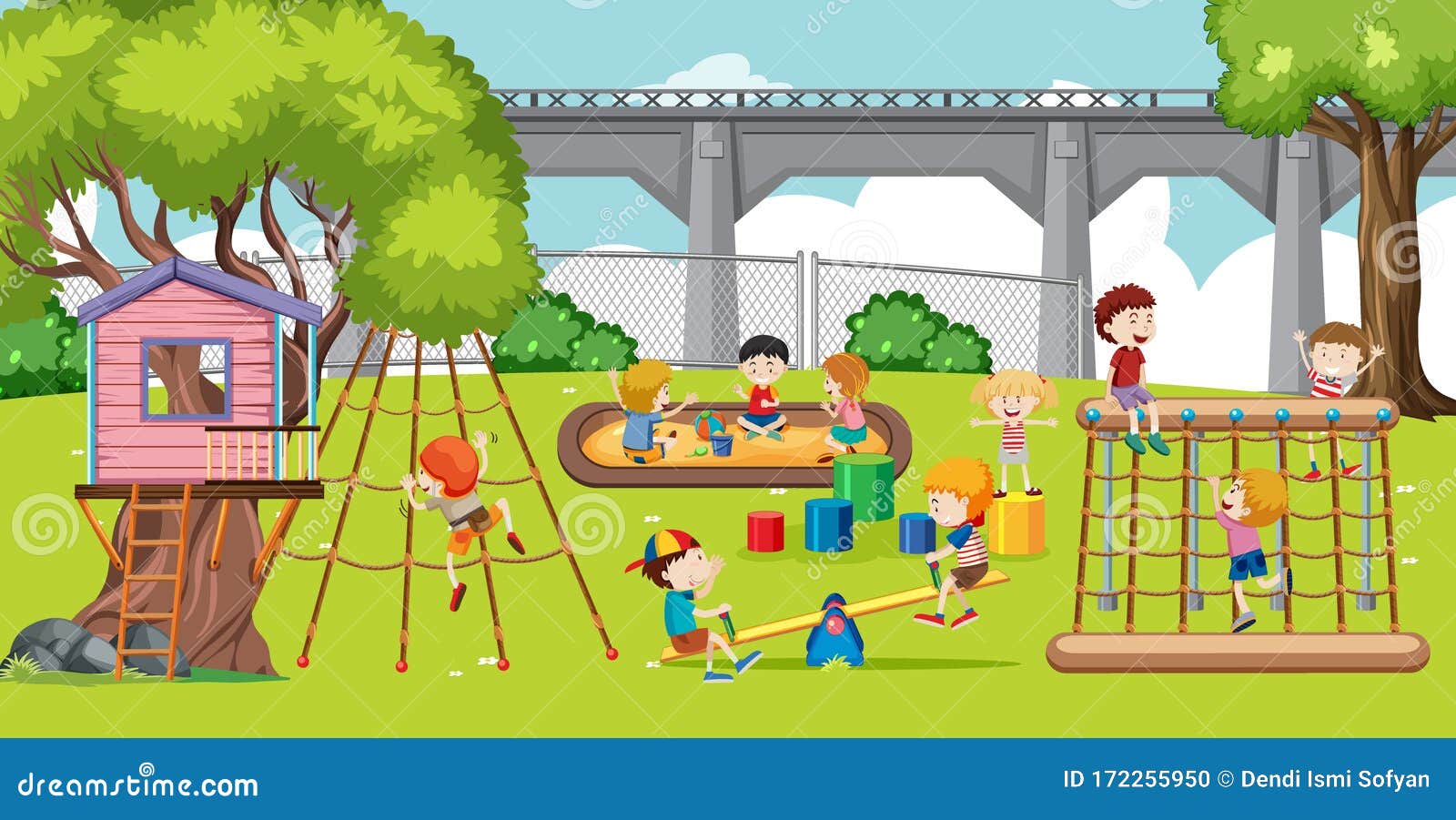 Children Playing At Playground Illustration Stock Vector Illustration