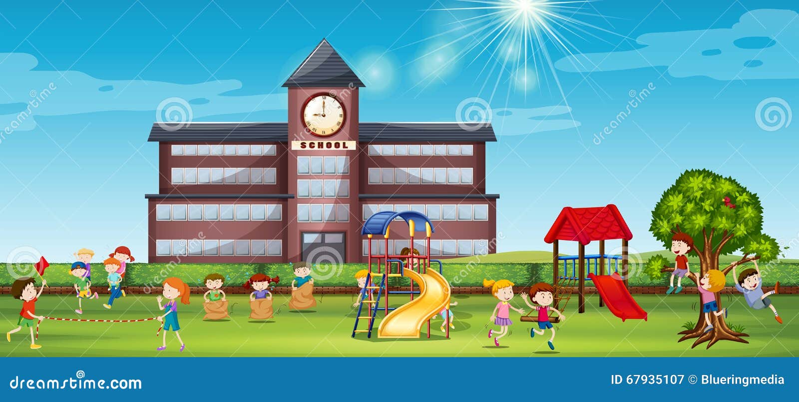 Children Playing At The School Yard Stock Vector Image 67935107