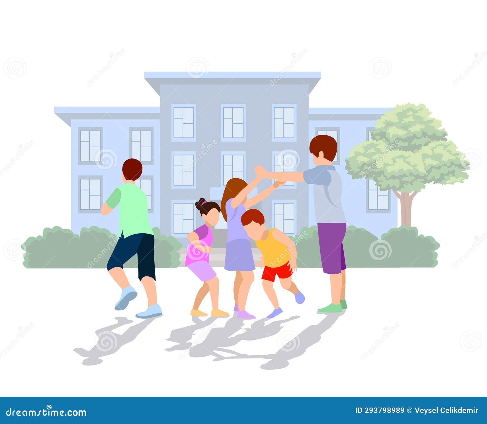 Children Playing In The Schoolyard Stock Vector Illustration Of Swing