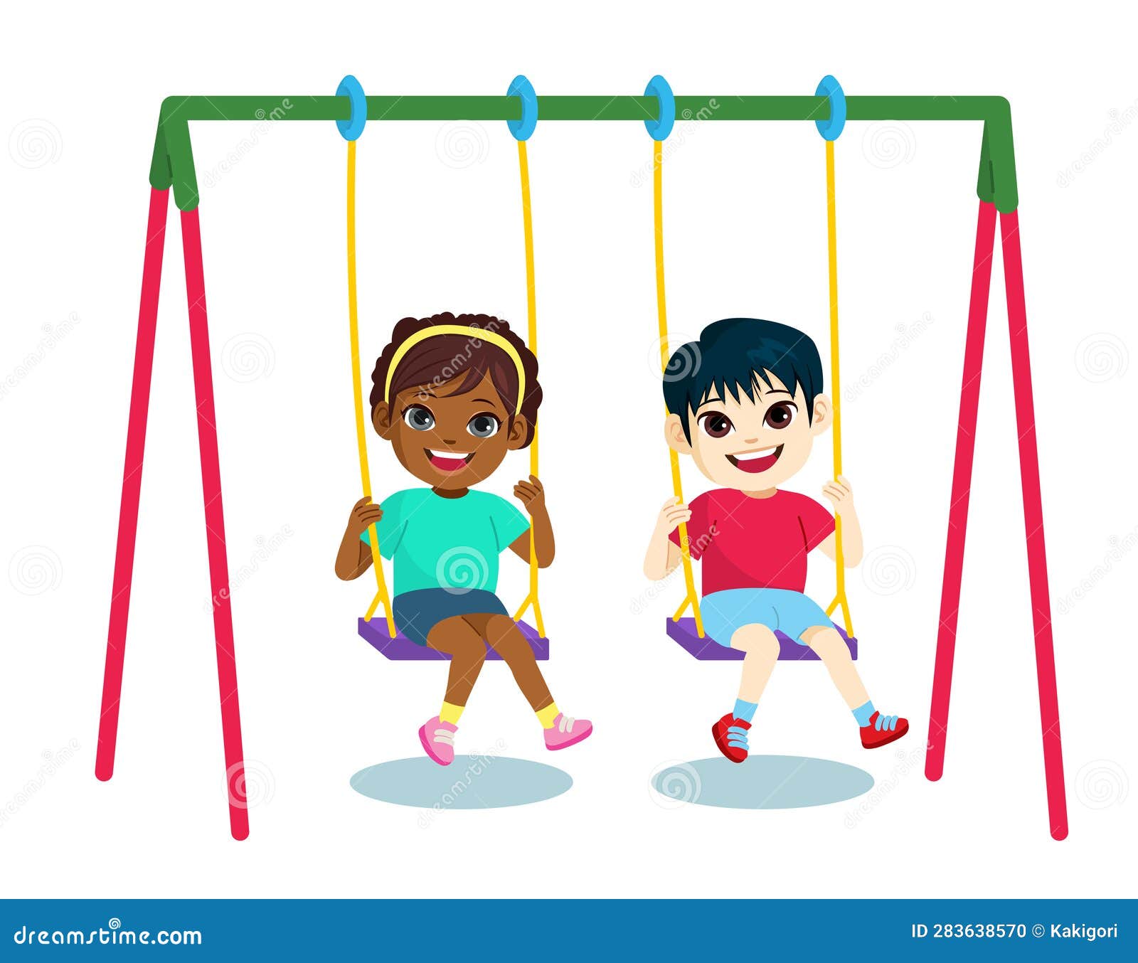 Children Playing Together on Swing Stock Illustration - Illustration of ...