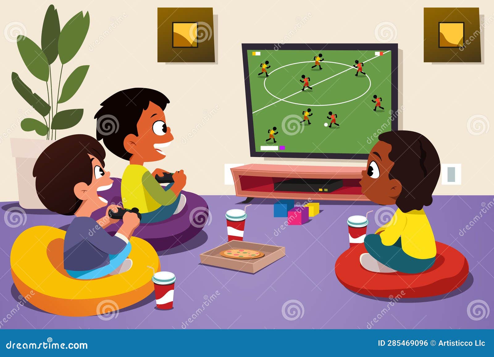 Children Playing Video Games at Home Vector Illustration Stock Vector Illustration of games