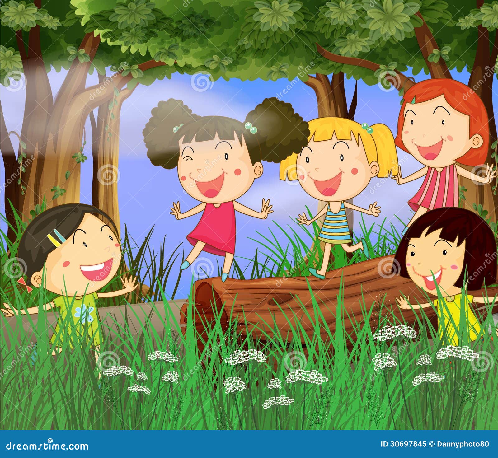 Children Playing in the Woods Stock Vector - Illustration of kids
