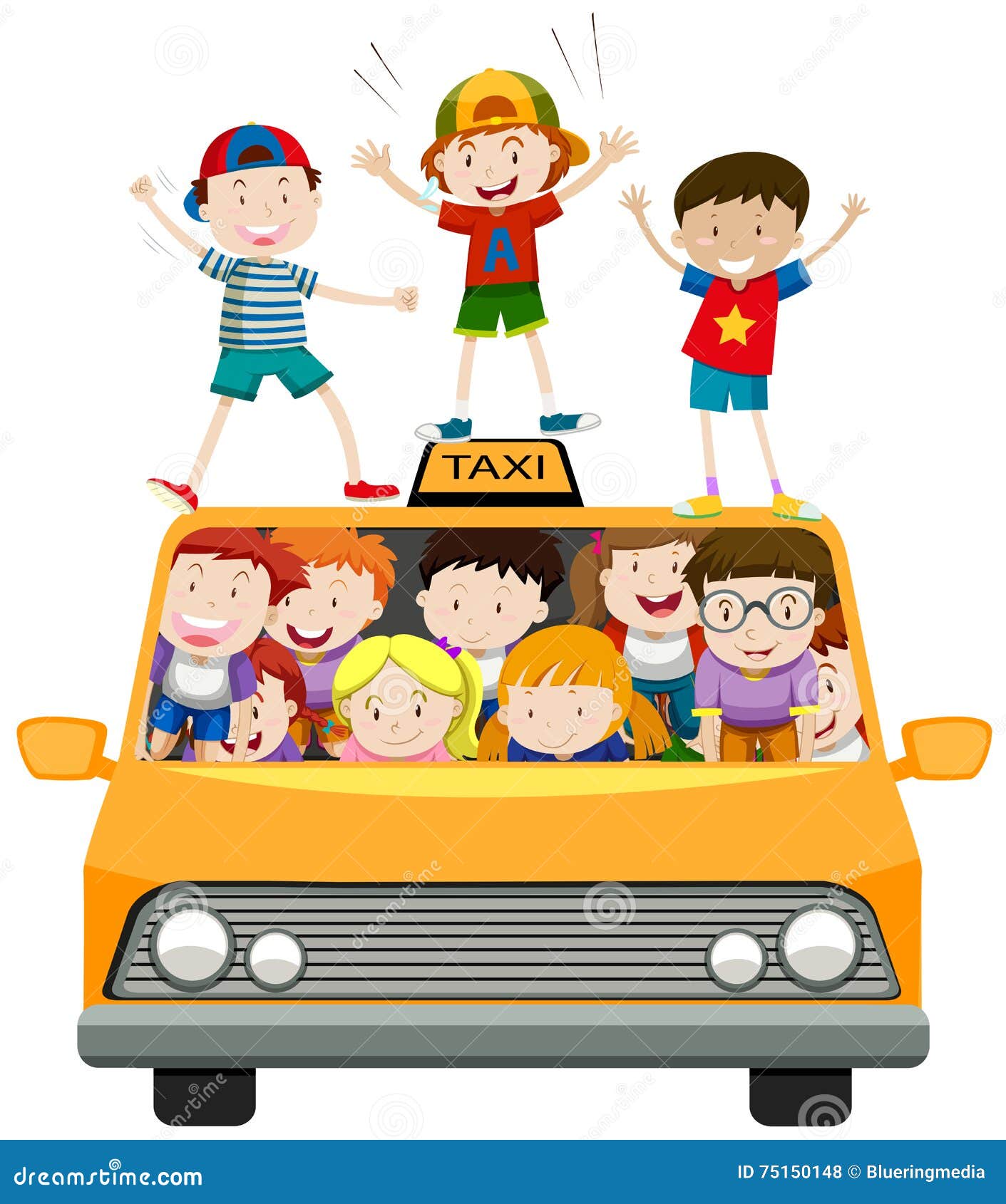 Children riding on taxi stock vector. Illustration of riding 75150148