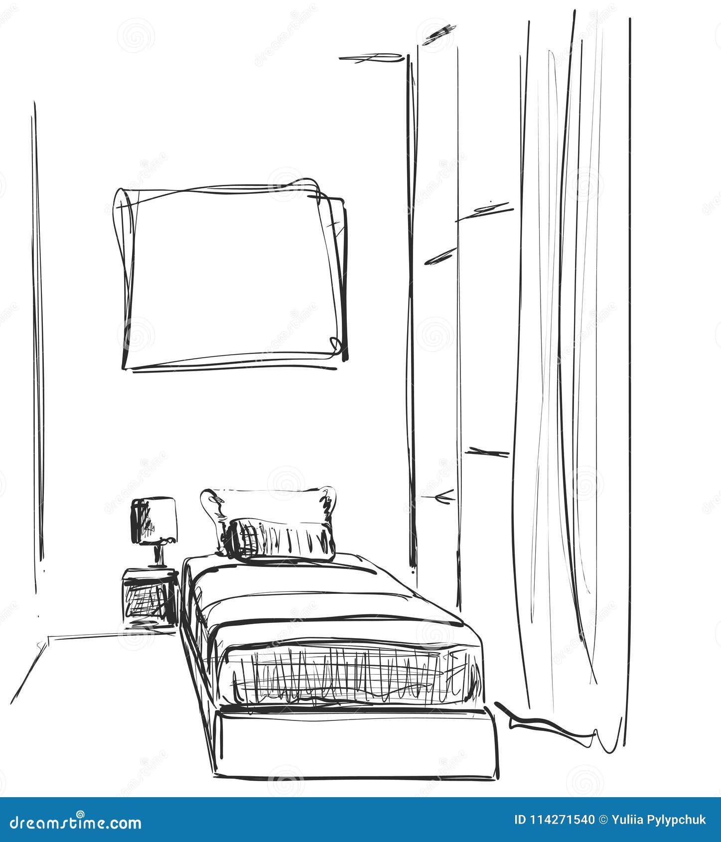 Children Room Graphic Black White Interior Sketch Bedroom