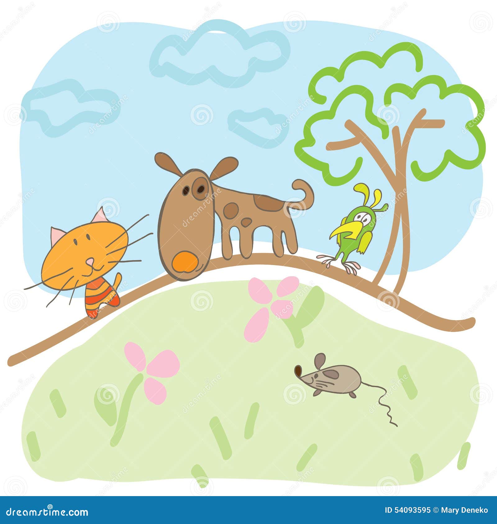 Children Rysunek Pies Myszy I Kotów Lato Ilustracja Wektor